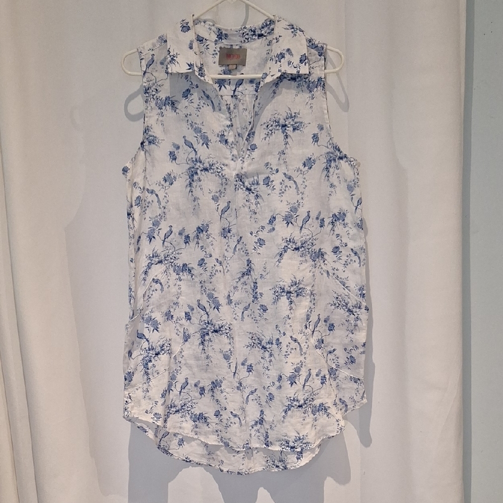 FORCYNTHIA Beachwear Shift Sleeveless Dress Size L Floral Bird Print